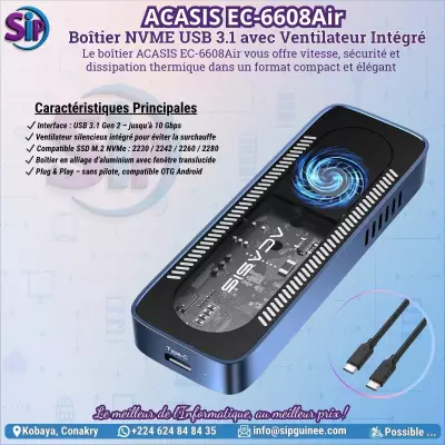 🧊 ACASIS EC-6608Air – Boîtier NVMe USB 3.1 avec Ventilateur Intégré