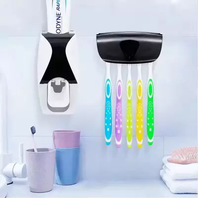 Distributeur automatique de dentifrice + Porte-brosses – Hygiène et organisation au top !