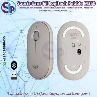 Souris Sans Fil Logitech Pebble M350_Gris Clair_Bluetooth